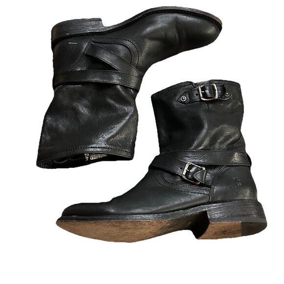 Frye Jayden Cross Engineer Moto Boots Womens Size 7.5 Black Leather Buckle Strap - Picture 12 of 16